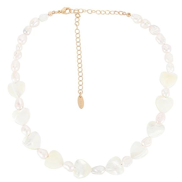 Revolve Mother of Pearl Necklace of Hearts and Freshwater Pearls by Ettika. New! - Picture 2 of 6